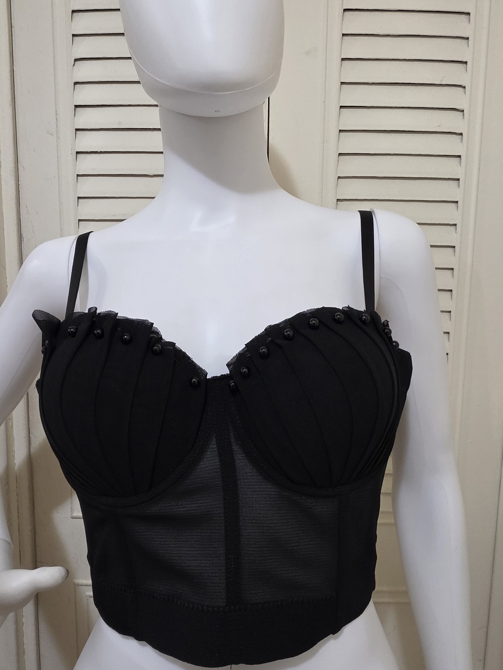 Black Beaded Longline Bustier Top - Unbranded